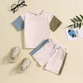 thumbnail image 2 of Toddler Boys 2 Piece Outfit Short Sleeve Boy Clothes Color Block Print Graphic T Shirt Shorts Elastic Waist Sets Casual BW1 3-6 Months, 2 of 8