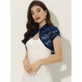 thumbnail image 2 of Cárdigan de encaje para mujer, cuello alto, corto, elegante, encogimiento de hombros Azul Oscuro S, 2 of 6