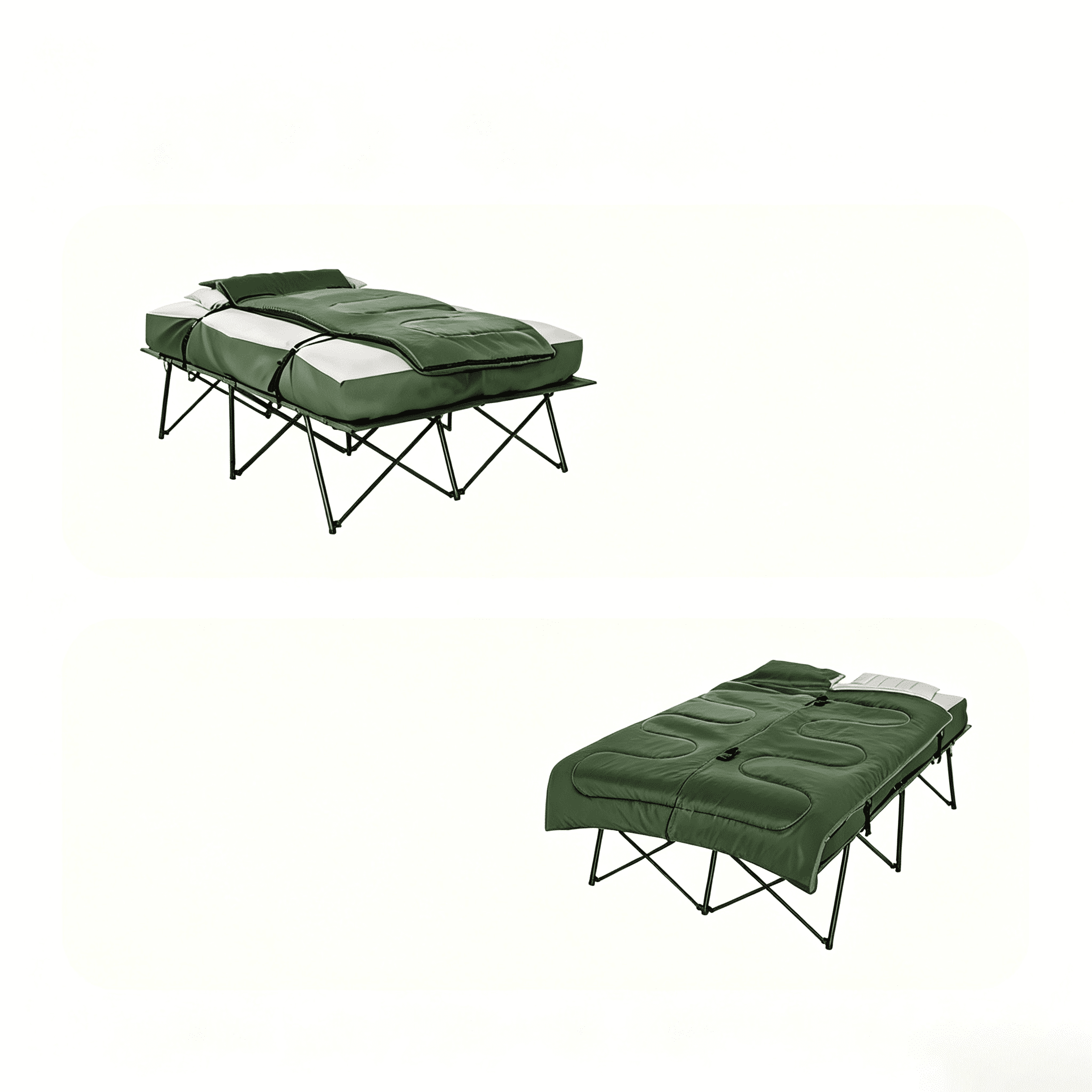2 Person Foldable Outdoor Camping Cot Set, Multifunctional Portable Elevated Tent Cot with Inflatable Air Mattress, Sleeping Bag, Pillows & Carry Bag, for Outdoor Camping Travel