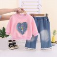 thumbnail image 2 of Toddler Girls Outfits 9 12 18 24 Months 2T 3T 4T 5T Girls Fall Winter Clothes Toddler Girls Ruffle Long Sleeve Cute Top Jeans Bell-bottomed Pants 2PCS Set Pink Size 2-3 Years, 2 of 5