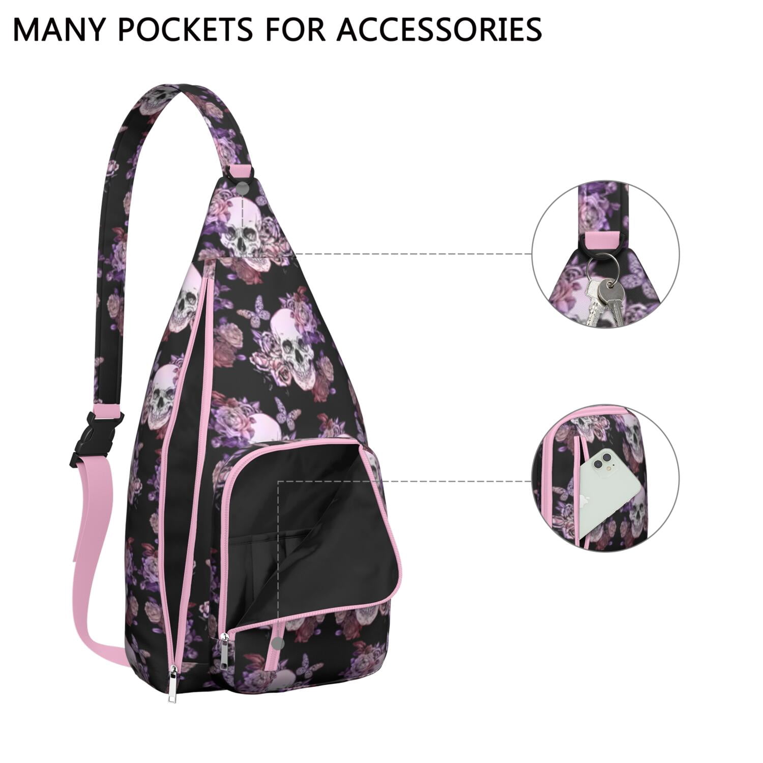"Dead Day Inspired Crossbody Bag, Mexican Skull & Butterfly Print Shoulder Pack, Lightweight Durable Sling Bag for Men, Water-resistant Tactical Chest Bag with Retro Design"