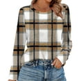 thumbnail image 2 of Nokdvo Sweatshirts Womens Trendy Plaid Round Neck Pullover Long Sleeve Casual Loose Fitting T Shirts,Khaki 2XL, 2 of 5