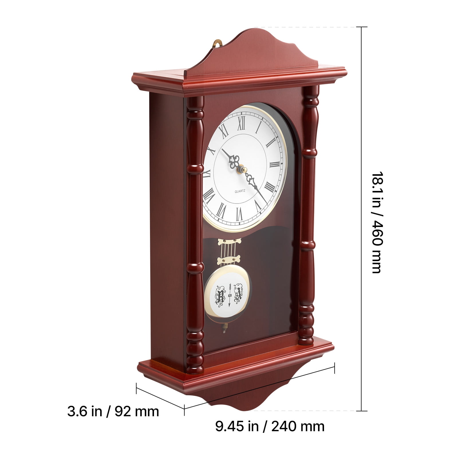 VEVOR Grandfather Clock, 18 in Classic Vintage Pendulum Clock, Pine Wood & MDF Wall Clocks with Quartz Movement and Quiet Design, for Living Room, Bedroom, Home Decor, and Gift (Cherry Tone Finish)