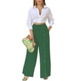 thumbnail image 4 of Eashery Women's Casual Linen Pants Drawstring Casual Flowy Pants Drawstring Elastic Waist Long Straight Pants Women Pants Casual (Solid Color,Green,L), 4 of 5
