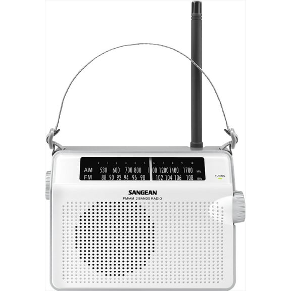 Sangean Compact Portable AM/FM Radio with Built-in Speaker, Earphone Jack, LED Tuning Indicator & Carry Strap