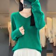 thumbnail image 3 of Womens V Neck Sweater, Fall Sweaters for Women Fashiong Loose Fit Solid Color Knitted Long Sleeve Pullover, 3 of 4
