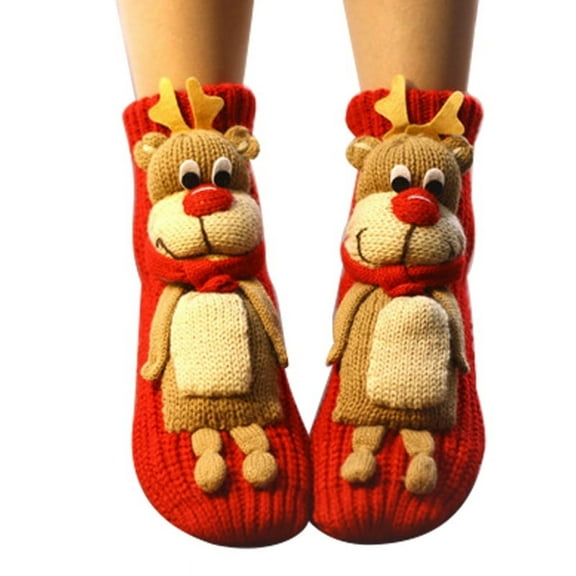 (1 pair) 3D Cartoon socks-Red elk