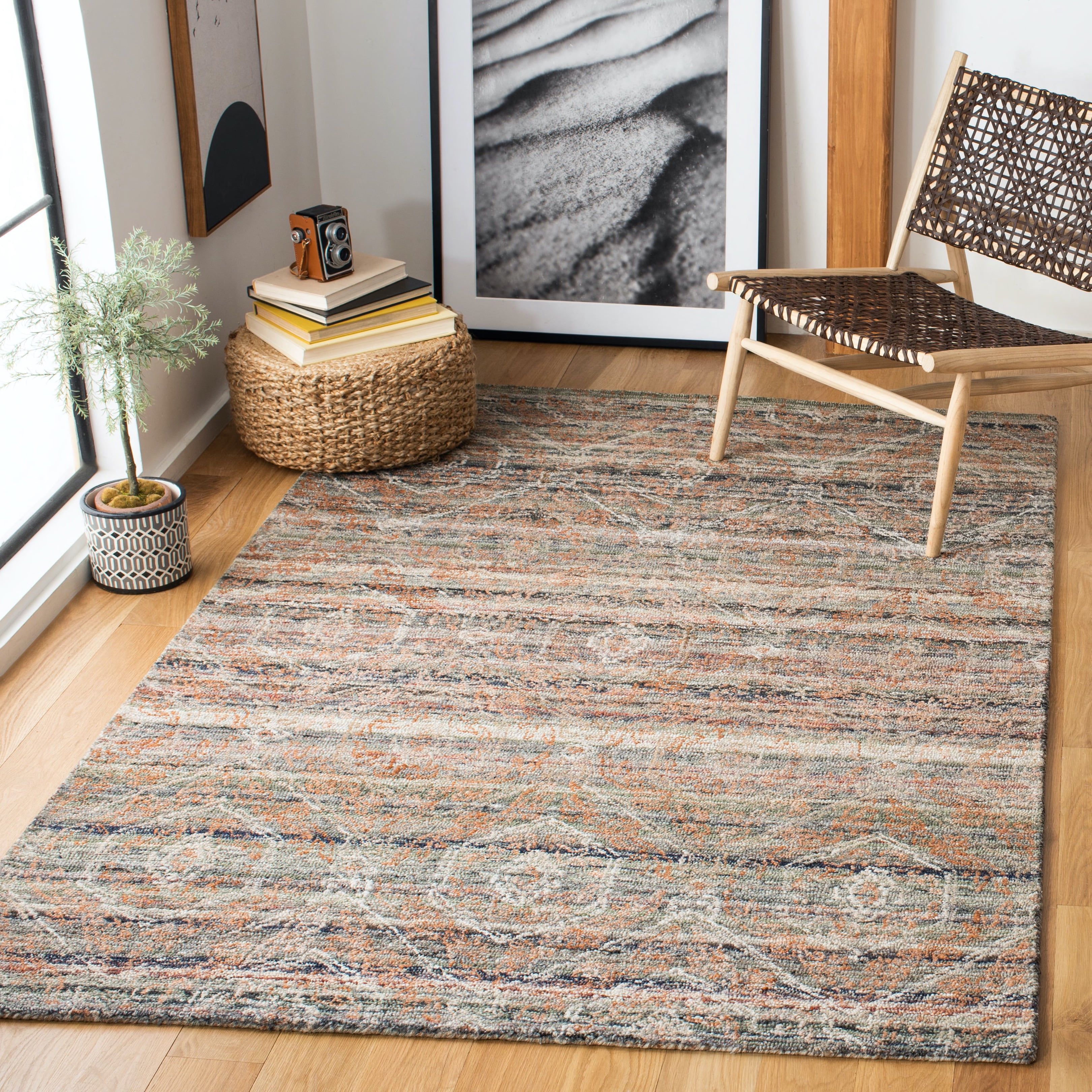 SAFAVIEH Marquee Esmond Geometric Area Rug, Grey/Rust, 5' x 8'