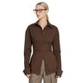 thumbnail image 4 of Women Fitted Button Down Shirt Cinched Waist Tops Long Sleeve Wrap Blouse Stylish Dressy Casual Outfit Brown L, 4 of 9