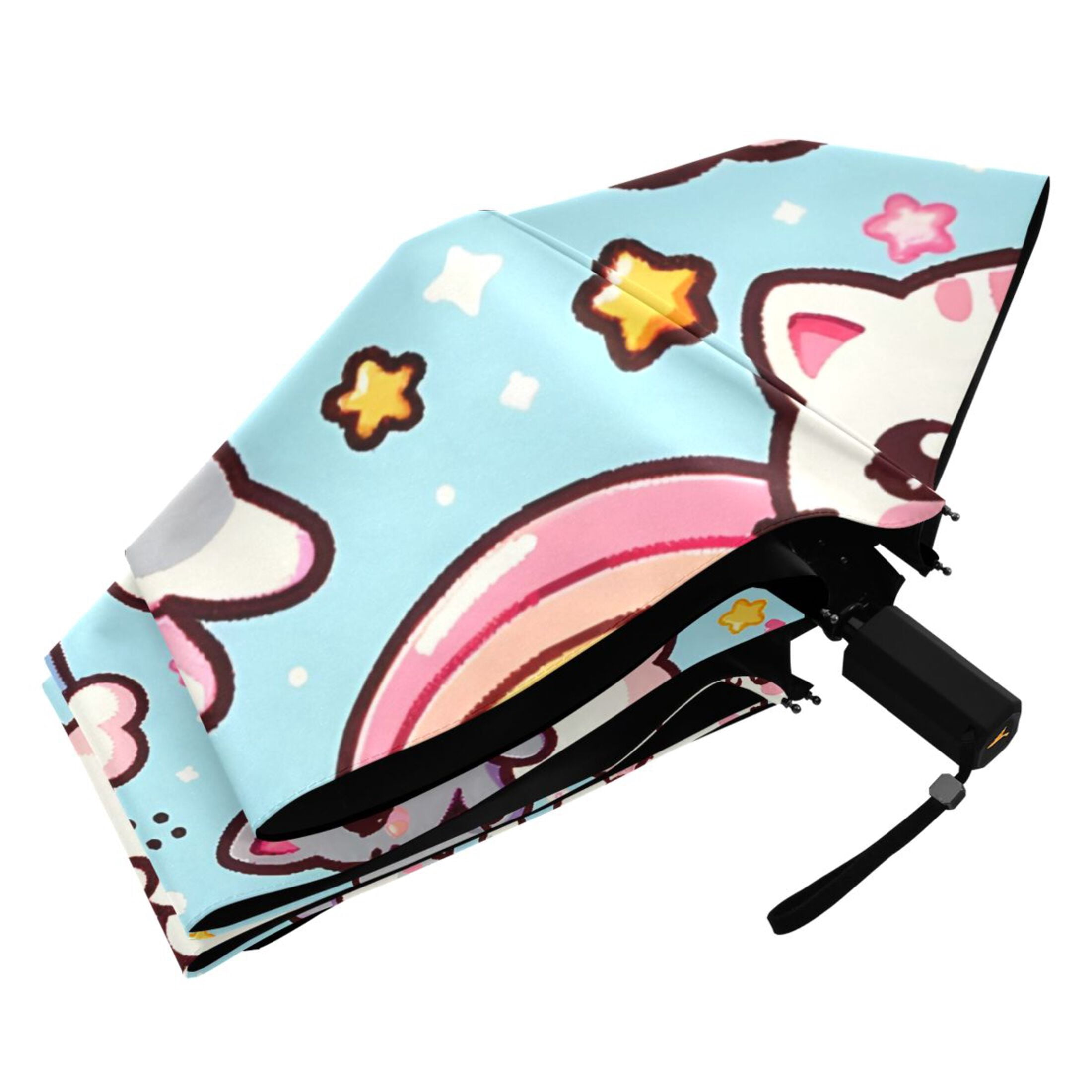 Cute Cats with Cloud Compact Sun Umbrella Windproof Travel Umbrellas for Rain Strong Portable UV Protection