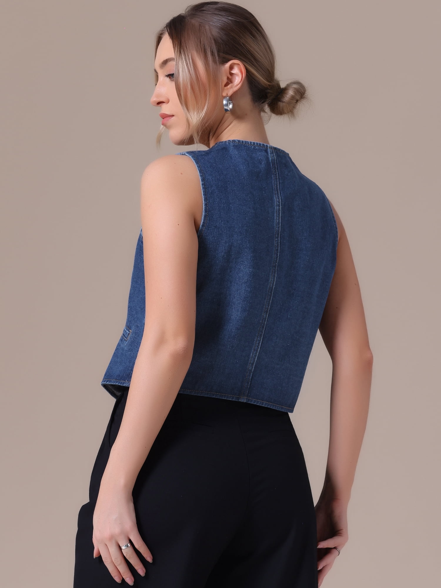 DARING DIVA Women's V Neck Waistcoat Top Casual Jean Vests XL Dark Blue