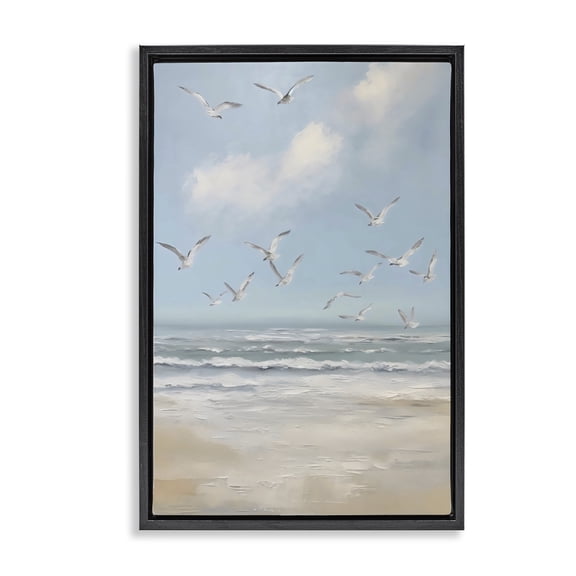 Stupell Industries Coastal Ocean Flight Seagulls Black Floating Frame Canvas Art, 17 x 25, by Creative Studio