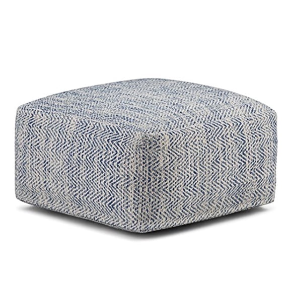 Simpli Home Simpli Home Nate 20 inch Wide Boho Square Pouf in Patterned Denim Mélange Cotton