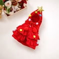 thumbnail image 2 of Christmas Small Dog Tree Outfit, Pet Hooded Christmas Tree Costume with Golden Star and Colorful Pom-poms, Holiday Ruffle Clothes for Puppy, Red, M, 2 of 6