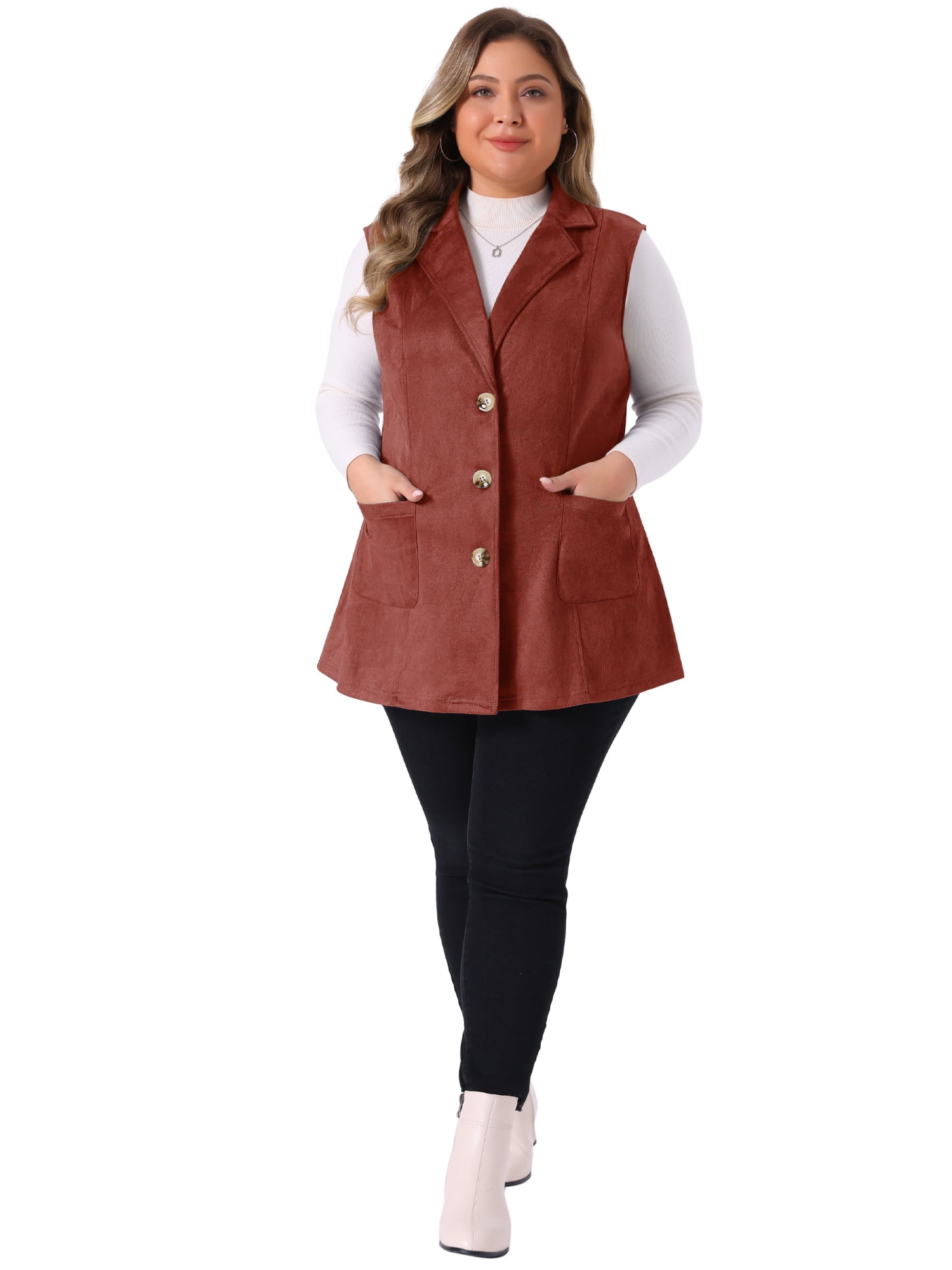 DARING DIVA Women's Plus Size Lapel Sleeveless Lightweight Suede Vests 2X Rust