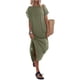 thumbnail image 5 of Lucakuins - Vestido de playa informal de verano para mujer, color sólido, manga corta de murciélago, cuello redondo, vestido dividido Lucakuins  moda, 5 of 8