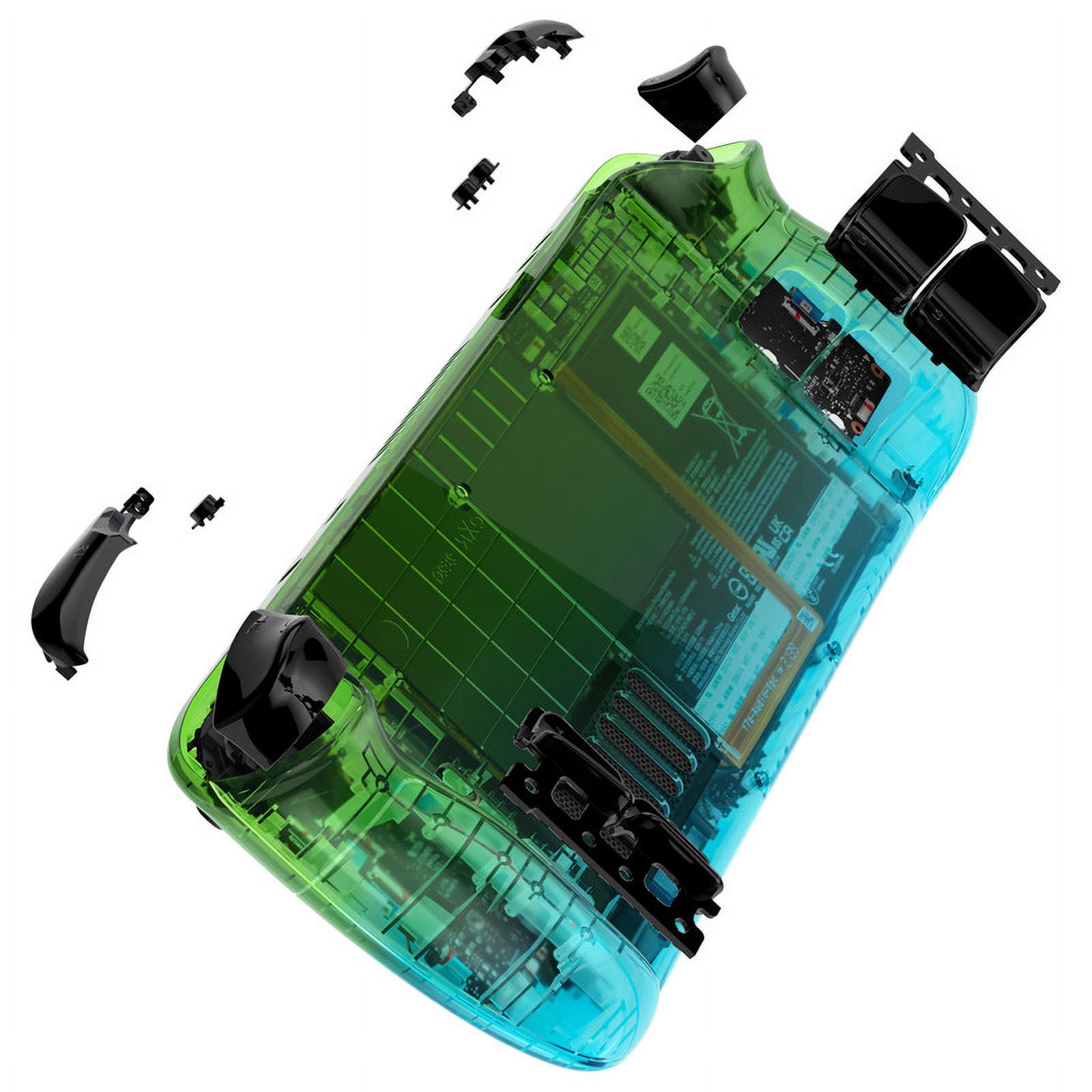 eXtremeRate Gradient Translucent Green Blue Custom Glossy Faceplate Back Plate Shell Replacement Housing Case, DIY Full Set Shell w/ Buttons for Steam Deck Console - Console NOT Included