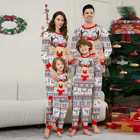 Onlypjs Family Matching Christmas Pajamas – Reindeer Print Long Sleeve Sleepwear Sets for Women, Men