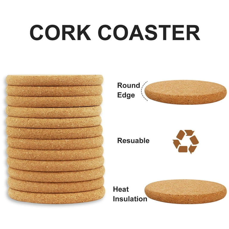 12 Cork Coasters Round Extra Thick Drink Coasters with Curved Edges 0.4  Thick 4 Diameter Wooden Coasters Bulk, Absorbent and Reusable Fit for  Dining