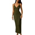 thumbnail image 2 of Women's Backless Spaghetti Strap Camis Long Slip Dress Guest Outfit for Wedding Summer Olive Green L, 2 of 9