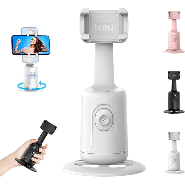 Trépied Intelligent de Suivi Facial, 360° Panoramique avec Contrôle Gestuel, Trépied Réglable 2-en-1 et Perche à Selfie pour Vlogging, Diffusion en Direct, Appels Vidéo (Blanc, Gimbal Intelligent)