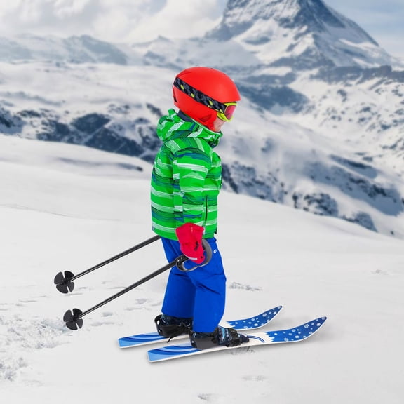 ChicHomey Kids Ski Set with Poles,110lbs Capacity,Anti-Slip Bidirectional Bindings,Lightweight for Beginners, Blue Snowflake Design,for Ages 2-8