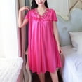 thumbnail image 2 of BUIGTTKLOP Satin Nightgowns for Women Ruffle Short Sleeve Sleepshirts Floral Lace V Neck Knee Length Pajamas Dress, 2 of 6