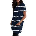 thumbnail image 5 of Duoif Women's Casual V Neck Short Sleeve Dress Loose Fit T Shirt Dress with Pockets Dark Blue L, 5 of 9