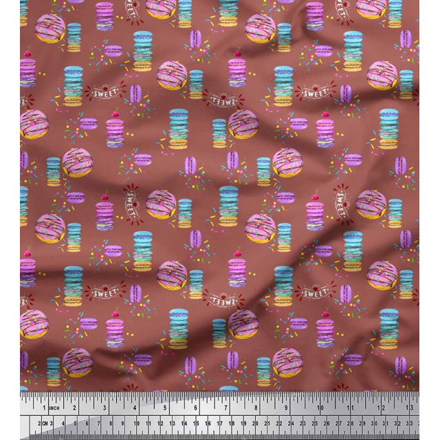 Soimoi Poly Georgette Fabric Donuts Food Print Fabric by Yard 52 Inch Wide