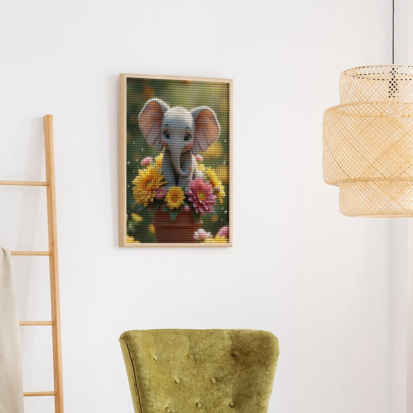 Diamond Art Kits for Adults, Elephant In Flower Pot 5D Diamond Painting Kits for Adults Beginners, DIY Full Drill Diamond Painting, Gem Art and Crafts 12x16