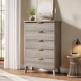 thumbnail image 3 of EastVita Fluted Dresser for Bedroom with 5 Deep Drawers 47in Tall Chest of Drawers with Faux Marble Top Curved Profile Design Modern Wooden Dresser for Living Room Kids Room Hallway-Grey, 3 of 8