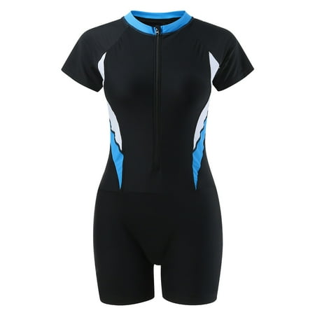 

Women Swimsuit Boyshort Short Sleeve Rashguard Contrast Line Snorkel Surf Suit Sport Bathing Suit