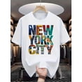 thumbnail image 4 of Summer men's 100% pure cotton casual loose fit plus size New York City printed comfortable round neck short sleeved T-shirt top, 4 of 9