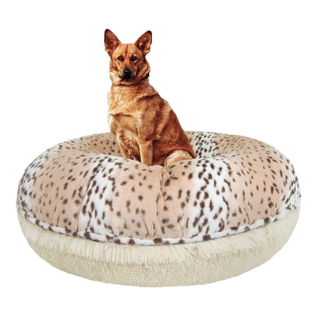 Bessie and Barnie Signature Aspen Snow Leopard / Blondie Luxury Extra Plush Faux Fur Bagel Pet/ Dog Bed
