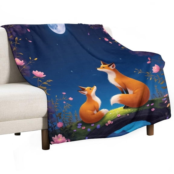 Foxes Under The Moonlight Blanket Soft Throw Warm Lightweight Plush Blanket for Couch Bed Sofa