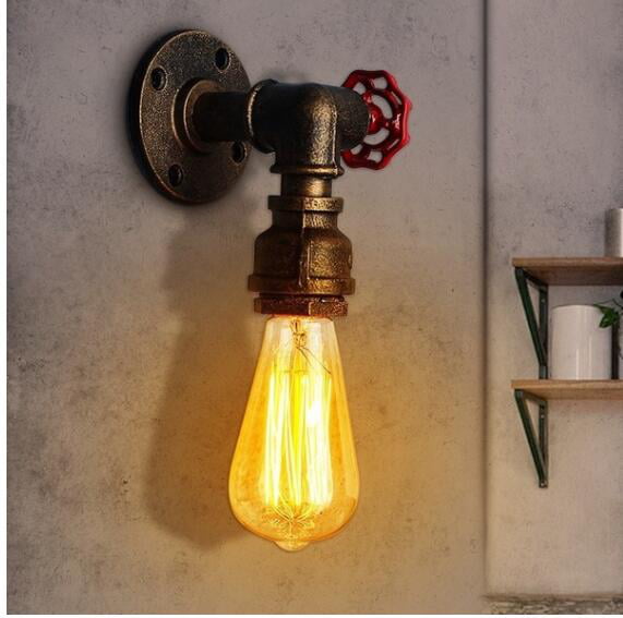 Color : Black MAMINGBO Creative Double Head Wall lamp E27 Industrial Retro Water Pipe Wall lamp Personality bar Cafe Aisle Study Wall lamp
