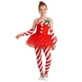 thumbnail image 2 of TSSOE Kids Girls Christmas Candy Cane Santa Claus Jumpsuit Ballet Dance Leotard Tutu Dress Elf Outfit Red 8, 2 of 7