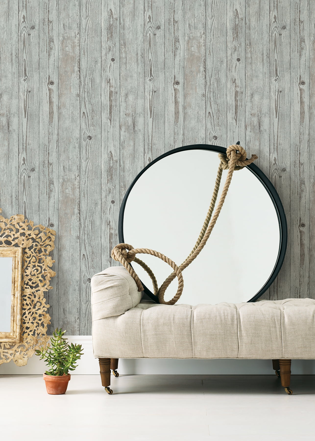 Advantage Albright Light Blue Weathered Oak Panels Wallpaper