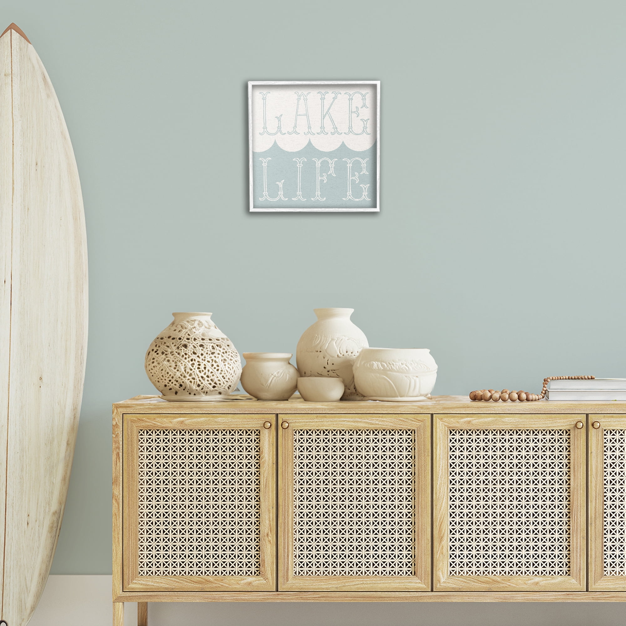 Stupell Industries Lake Life with Wave Nautical & Beach Painting White Framed Art Print Wall Art, 17 x 17