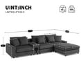 thumbnail image 2 of 114" Modular Sectional Sofa with Bluetooth Speakers, Console Table & Ottoman , Upholstered Corduroy L Shaped Couch with USB Charger and Cup Holders for Living Room, 330LBS/Seat, Dark Gray, 2 of 8