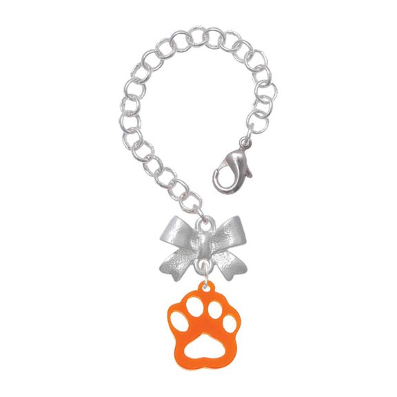 Delight Jewelry Acrylic Small Paw Orange - Silvertone Bow Charm Accessory for Tumblers and Thermal Cups