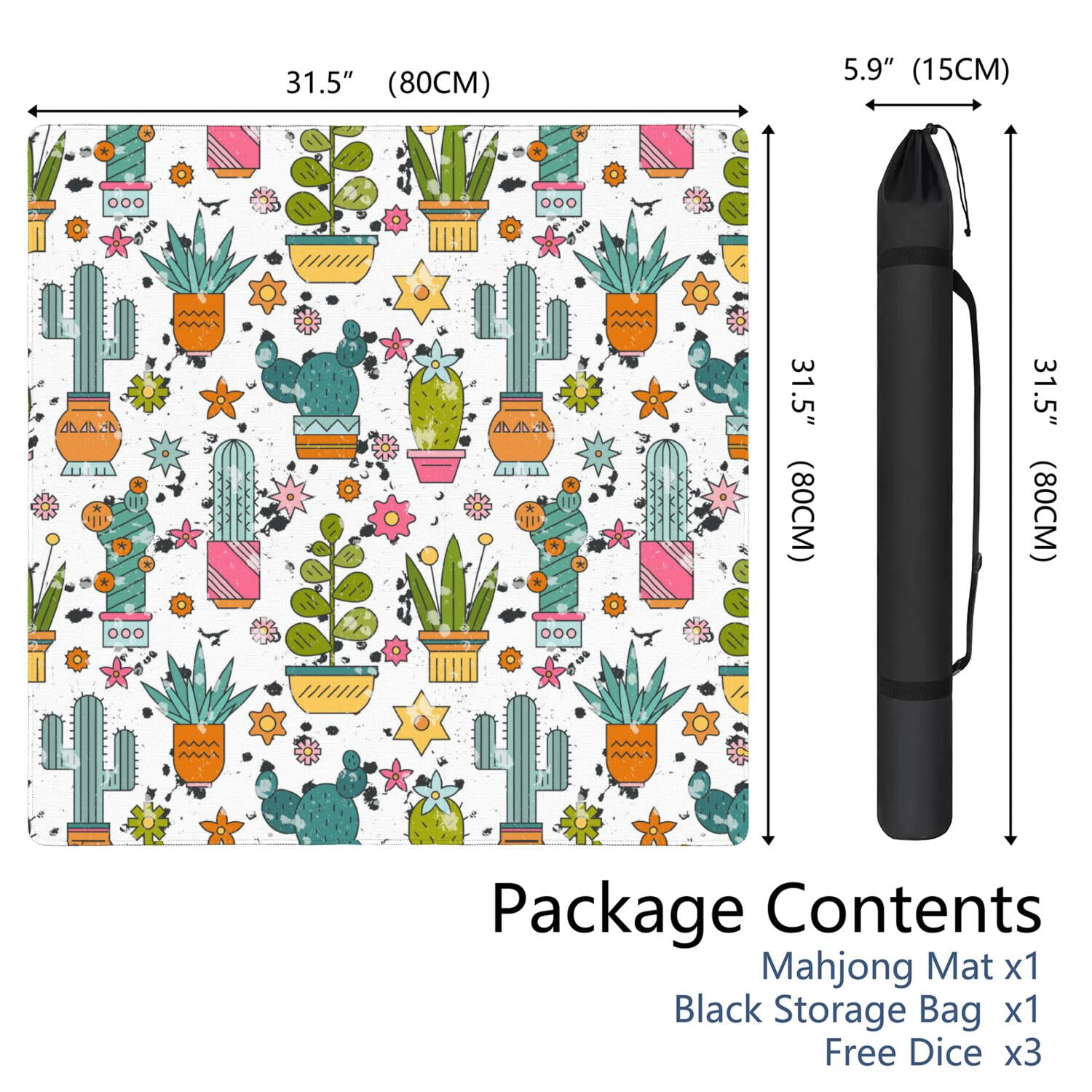Square Plants Inspired Game Mat 31.5 Inches Crafted from High Quality Rubber Featuring Anti-Slip Backing Grip and Noise Reduction for Tiles Cards Games