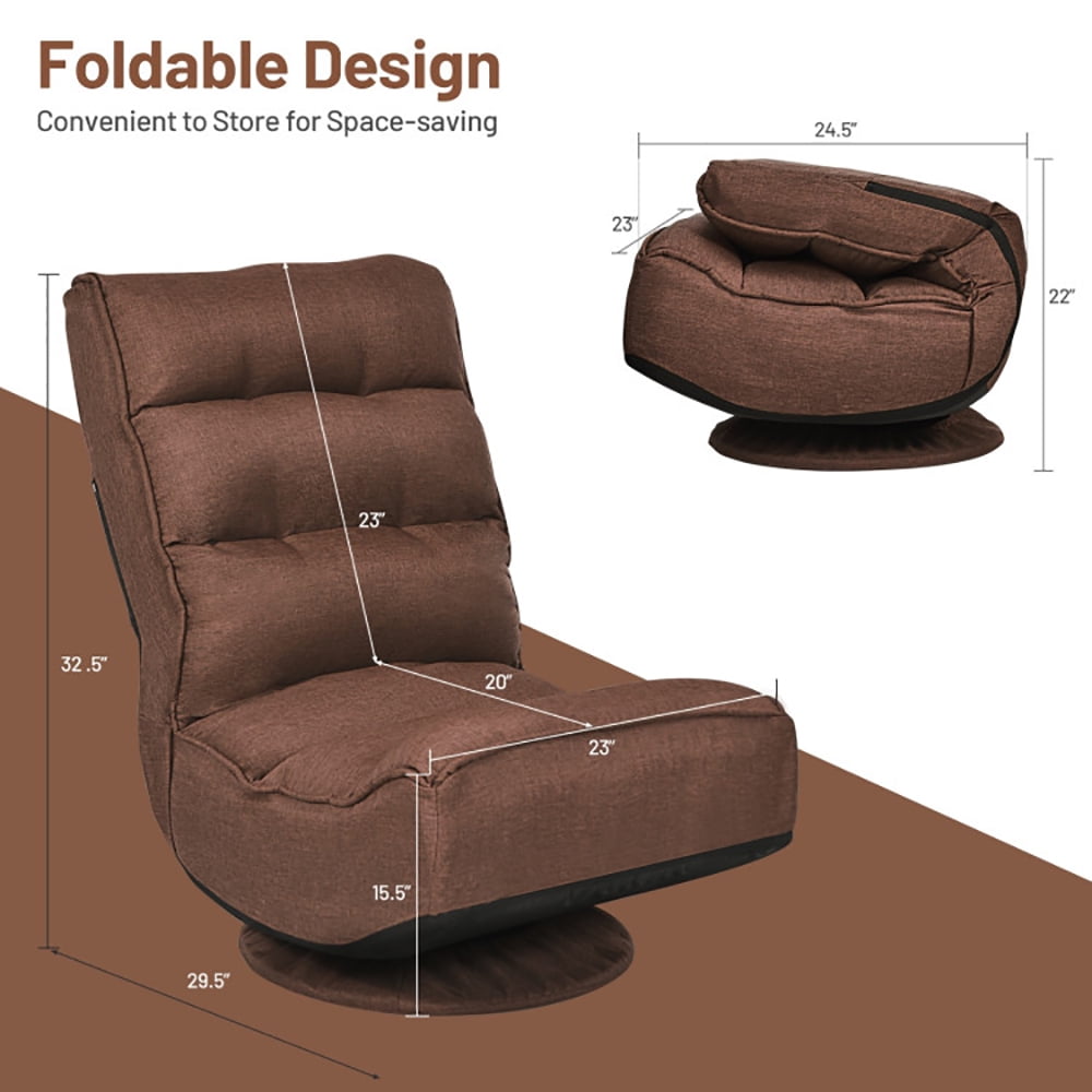 Finihen 360 Degree Swivel Floor Chair, 5-Position Folding Floor Gaming Chair, Lazy Lounge Chair for Relaxing Reading Gaming TV Watching, Rustic Brown