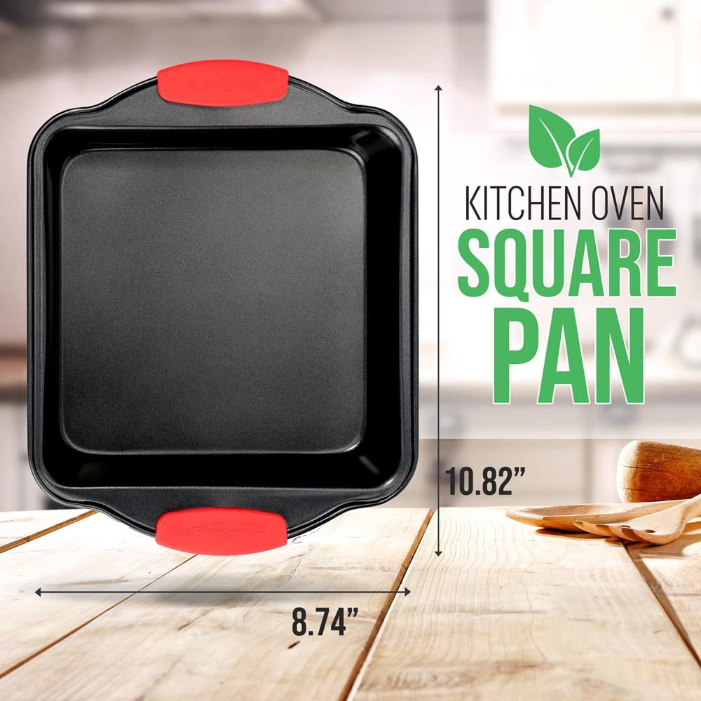 NutriChef Non-Stick Loaf Baking Pan, Deluxe Gold Carbon Steel Pan W/ Blue Silicone Handles, (Black)
