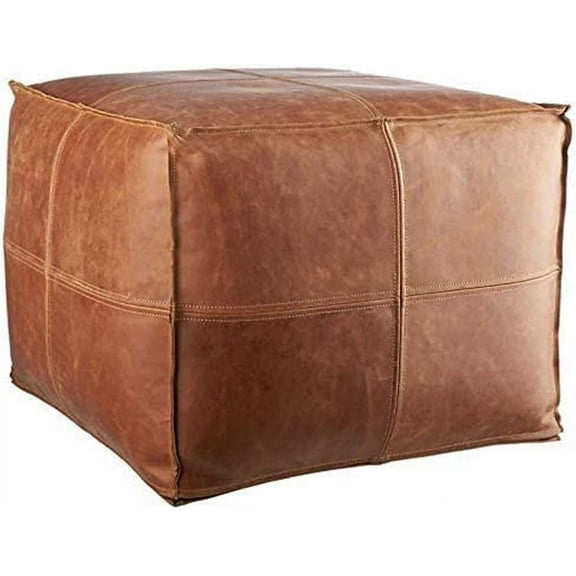 leatherooze 16*20*20 inch Indoor outdoor Round Leather Pouf, Brown (Comes with No Filler)