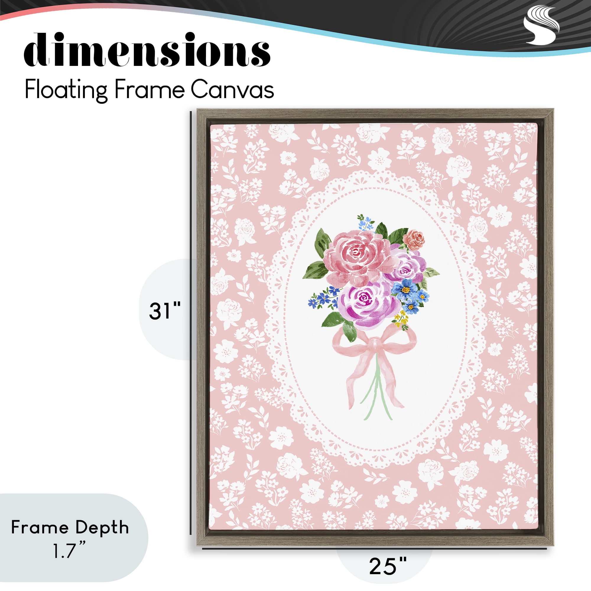 Stupell Industries Peach Feminine Bouquet Brown Framed Floater Canvas Wall Art, design by Corinne Haig