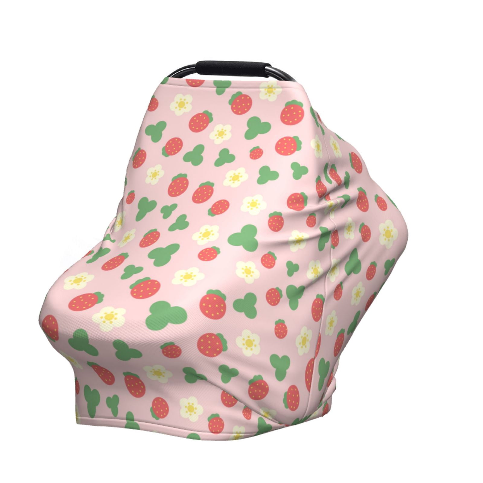 Fotbe Strawberry And Flowers Pattern Car Seat Covers for Babies, Nursing Breastfeeding Cover Infant Carseat Canopy, Soft Stretchy Carrier Cover