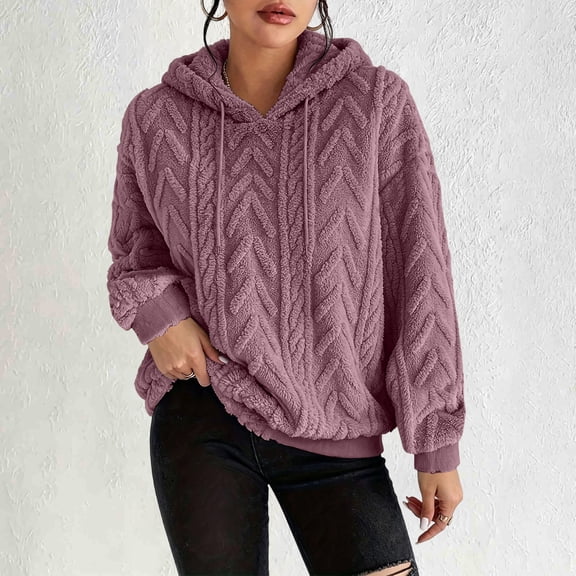Ovbmpzd Plus Size Womens Sweatshirts Cozy Fleece Lined Purple Hoodie Thickened Hooded Long Sleeve Womens Sweatshirt,XL