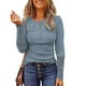 thumbnail image 2 of Camisas de manga larga para mujer Color puro Botones casuales Túnica superior elegante para uso diario Azul claro S, 2 of 5