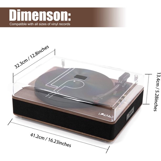 L Bluetooth Record Player with Stereo Speakers, 3-Speed Belt-Drive